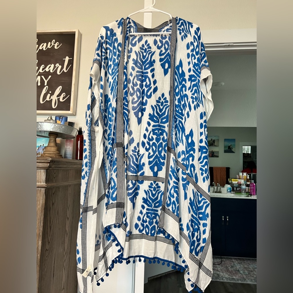 Blue and white cardigan